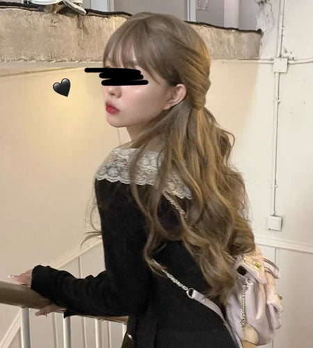 Y2k Aesthetic Lolita Lace O-Neck Womens Cardigan Long Sleeve Crop Tops Korean Style Bow Patchwork  Autumn Knitted