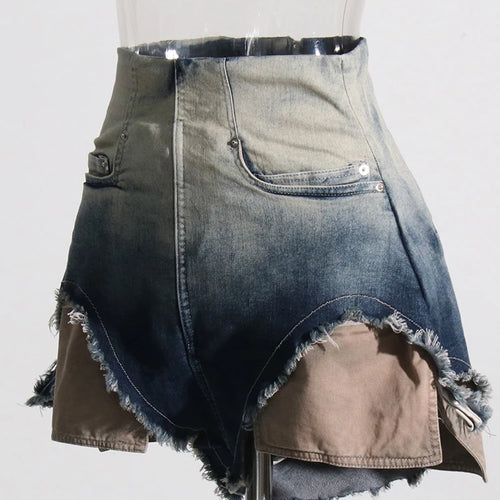 Load image into Gallery viewer, Y2K Ombre Denim Shorts For Women High Waist Irregular Raw Hem Patchwork Zipper Short Trousers Female Summer Fashion Clothing
