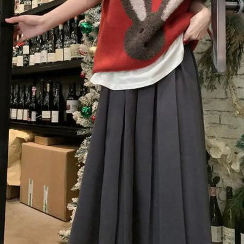 Load image into Gallery viewer, French Vintage Elegant Black Festival Woolen Long Skirt Women Autumn Winter Grey High Waist Ladies Pleated A-line Half Skirt New
