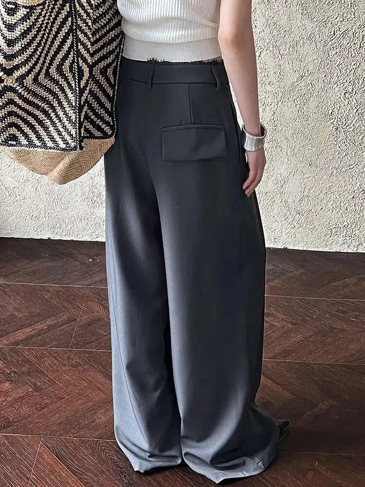 High Waist Black Lace Spliced Pleated Long Wide Leg Pants New Trousers Women Fashion Tide Spring Autumn 2025 1DJ0100