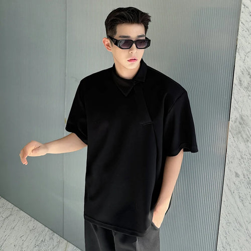 Load image into Gallery viewer, Men&#39;s T-shirt Skew Collar Solid Color Male Top Summer Fashion Niche Design Men Clothing Casual Trend Loose 9C5953
