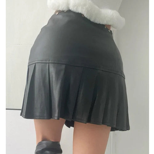 Load image into Gallery viewer, Spring Summer Sexy Retro White Black Pu Leather Mini Pleated Skirt Women Zipper Rivet Side Slit Short Designer Clothes
