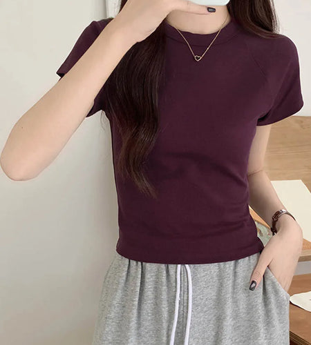 Sexy O Neck Slim T Shirt Women Cotton Elastic Basic Solid Female Casual Korean Tops Short Sleeve Thin T-shirts