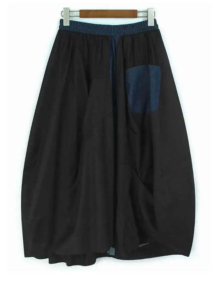 High Elastic Waist Green Denim Color-block A-line Half-body Skirt Women Fashion Tide New Spring Autumn 2025 1DJ0583