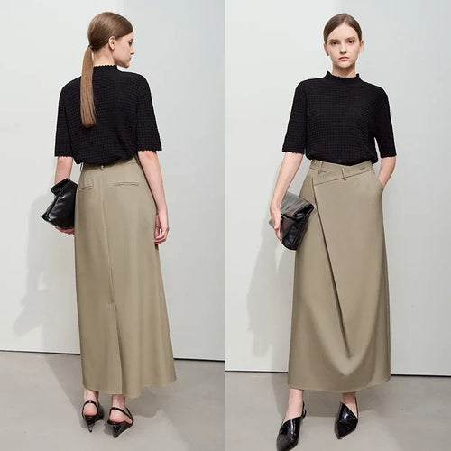Load image into Gallery viewer, Minimalist Half-body Skirt Women 2025 Spring New Elegant Commuter Anti-wrinkle Asymmetric A-line Slim Long Skirt 12541053
