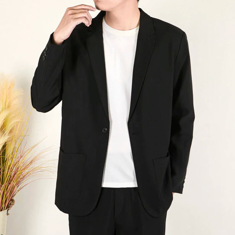 Business Casual Men's Suit Jackets Lapel Solid Color Simple Single Breasted Loose Pocket Male Coats Spring Menswear 9W1229