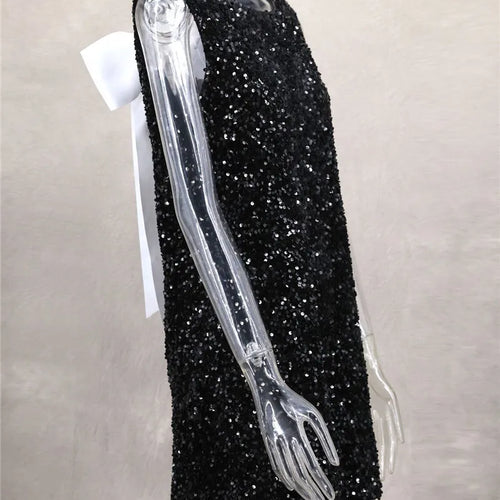 Load image into Gallery viewer, Sequins Backless Bow Sexy Mini Dress For Women Robe 2025 New Sleeveless A-line Sparkle Club Dress Elegant Vestido
