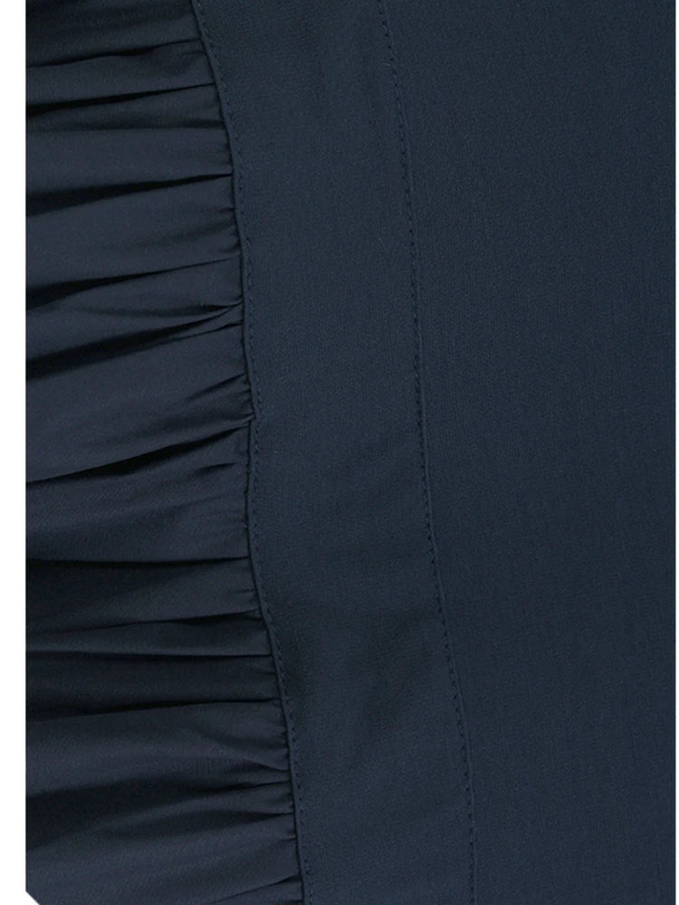 Women Blue Ruffles Spliced Pocket Big Size Midi Dress New Round Neck Short Sleeve Fashion Tide Spring Summer 2025 1DJ1325