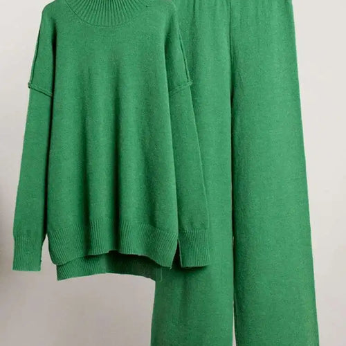 Load image into Gallery viewer, Big Size Red Sweater Wide Leg Pants Two Piece Suit New Turtleneck Long Sleeve Women Fashion Spring Autumn 2025 1DH8550
