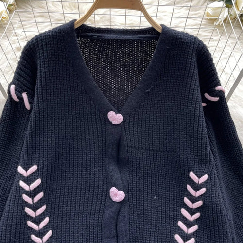 Load image into Gallery viewer, 2024 New Autumn Winter Black Beige Single Breasted Cardigan Sweater Women Thick V Neck Casual Long Sleeved Knitted Top Versatile
