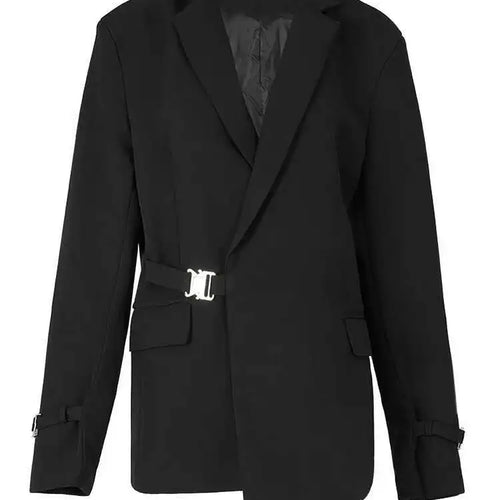 Load image into Gallery viewer, Women Black Metal Buckle Big Size Irregular Blazer New Lapel Long Sleeve Jacket Fashion Tide Spring Autumn 2025 1DF6409
