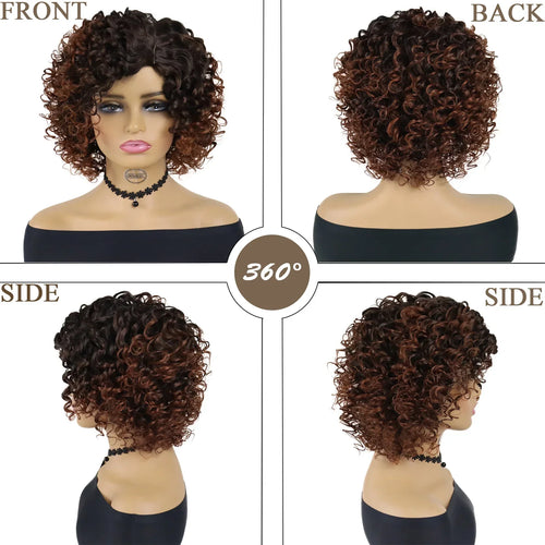 Load image into Gallery viewer, Synthetic Curly Wigs for Women Short Brown Ombre Wig with Side Bangs Natural Haircuts for Daily Use Replacement Wigs
