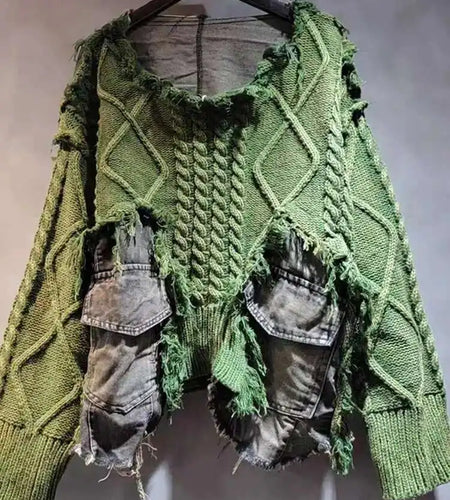 Orange Denim Big Size Knitting Sweater Round Neck Long Sleeve Women Pullovers New Fashion Tide Spring Autumn 2025 16U1329