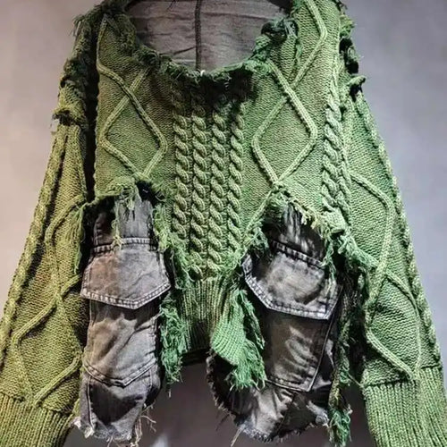 Load image into Gallery viewer, Orange Denim Big Size Knitting Sweater Round Neck Long Sleeve Women Pullovers New Fashion Tide Spring Autumn 2025 16U1329
