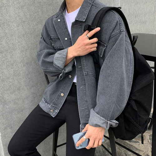 Load image into Gallery viewer, High Street Men&#39;s Denim Jackets Turn-down Collar Solid Color Casual Tops Trendy Single Breasted Loose Male Coats New 9C9002
