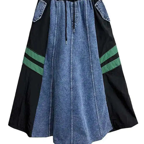 Load image into Gallery viewer, High Elastic Waist Apricot Striped Denim Color-block Half-body Skirt Women Fashion Tide New Spring Autumn 2025  1DH6462
