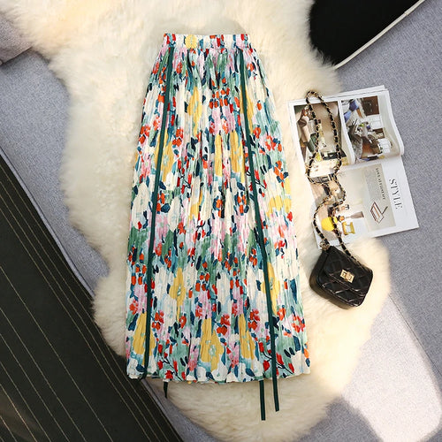 Load image into Gallery viewer, Vintage Print Skirts Womens Summer Elastic High Waist A-line Skirt Female All-match Fashion Elegant Slim Midi Skirt Ladies
