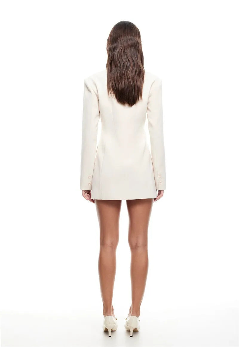 Long Sleeve Lapel Sexy Mini Dress For Women Solid Single-breasted Two Pocket High Waist Office Lady Blazer Dress