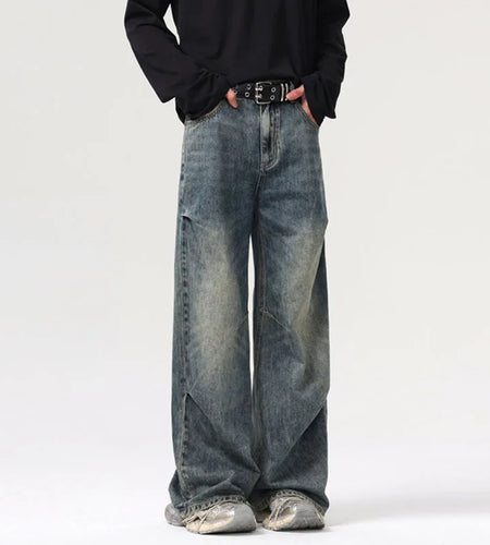 American Men's Baggy Fashion Wide Leg Jeans Summer Make Old Design Male Denim Pants Streetwear Summer Trend 9W1555