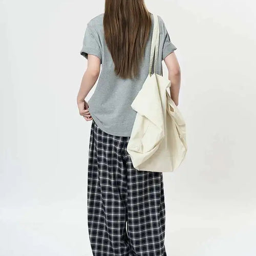 Load image into Gallery viewer, High Elastic Waist Blue Plaid Drawstring Long Wide Leg Pants New Trousers Women Fashion Tide Spring Autumn 2025 1DH9462

