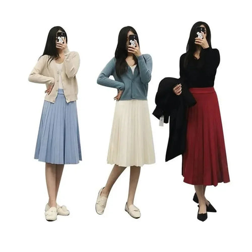 Load image into Gallery viewer, Women Knitted Midi Skirt Elegant Black A-Line High Waist Pleated Long Skirt Korean 2024 Spring Autumn Winter Faldas Femme Jupes
