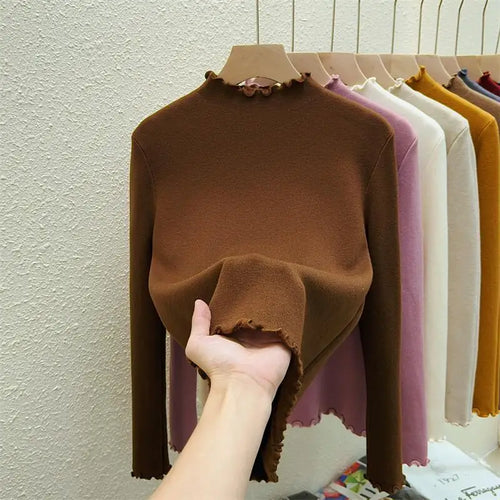 Load image into Gallery viewer, Autumn Winter Korean Solid Half Height Collar Velvet Knit Sweater Women Fashion Warm Long Sleeve Festival Pullovers Tops Casual
