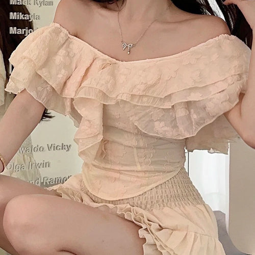 Load image into Gallery viewer, Slash Neck Lace Irregular Ruffles Fashion Women&#39;s Blouses Summer Solid Color Slim V-neck Chic Female Blouse Office Ladies
