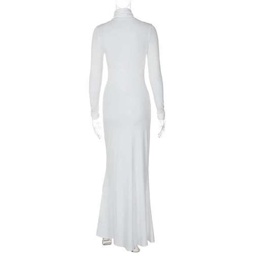 Load image into Gallery viewer, Turtleneck Long Sleeve Maxi Dress Women Gown Autumn Winter New Solid Sexy Long Dress Femme Fashion Floor-length Dress

