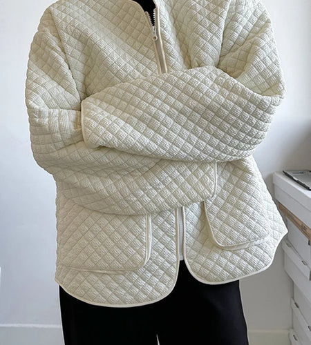 Beige Pocket Warm Big Size Cotton-padded Coat Long Sleeve Fit Women Parkas Fashion Tide New Autumn Winter 2025 1DH1754