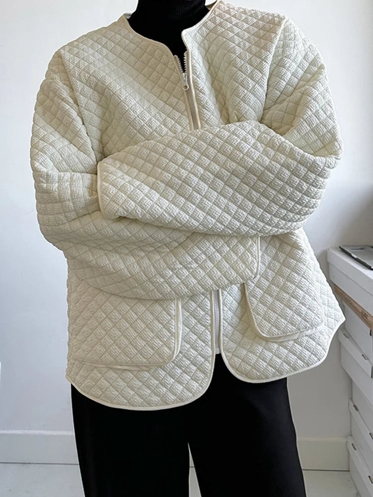 Beige Pocket Warm Big Size Cotton-padded Coat Long Sleeve Fit Women Parkas Fashion Tide New Autumn Winter 2025 1DH1754