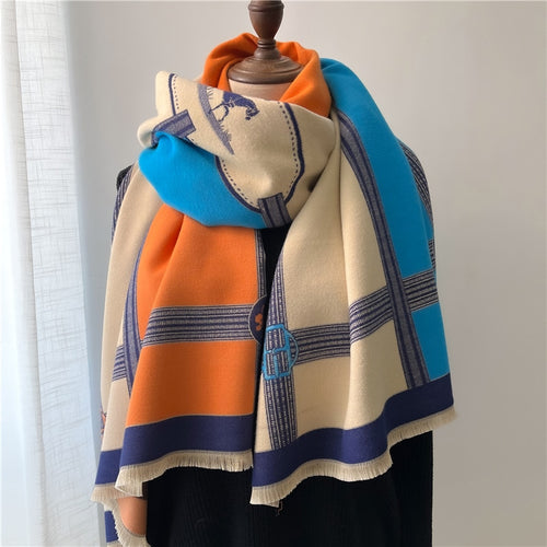 Load image into Gallery viewer, Warm Winter Scarf Cashmere Women Pashmina Design Print Shawls Wrap Female Thick Blanket Soft Bufanda Stoles Fashion
