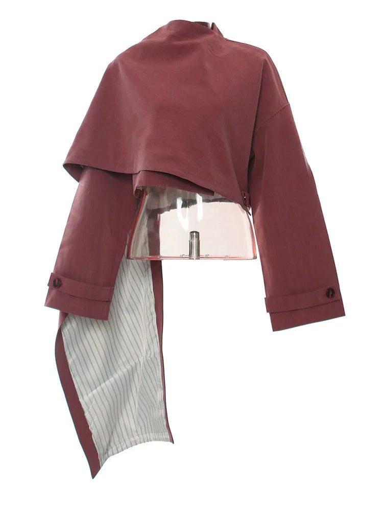 Brown Irregular Big Size Cloak Jacket New Stand Collar Long Sleeve Women Coat Fashion Tide Spring Autumn 2025 1DH7702