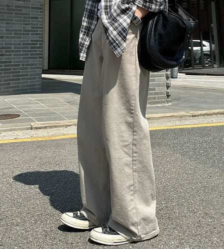 Men's Cargo Pants Straight Leg Male Spring Loose Cleanfit New Korean Solid Color Handsome Trendy Trousers 2025 9W1435