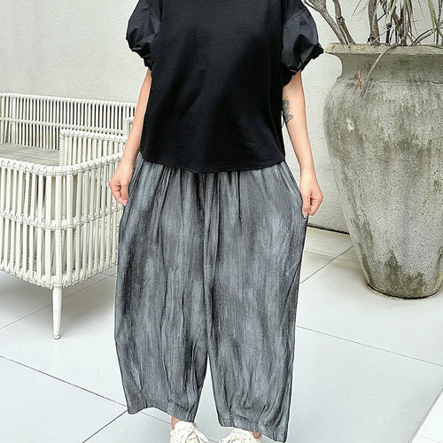 Load image into Gallery viewer, Women Black Drawstring Big Size Casual T-shirt New Round Neck Short Sleeve Fashion Tide Spring Summer 2025 1DJ1889
