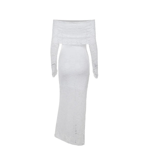 Load image into Gallery viewer, Lace Off-shoulder Sexy Maxi Dress For Women White Strapless Long Sleeve Backless Bodycon Club Party Sexy Long Dress
