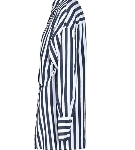 Women Blue Striped Irregular Big Size Blouse New Lapel Long Sleeve Loose Fit Shirt Fashion Tide Spring Autumn 2025 CP2010