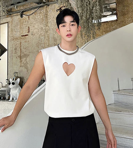 Personality Hollow Out Printing Vests Summer Thin Korean Styyle Loose Tank Top Fashion Male Casual Sleeveless T-shirt 9C699