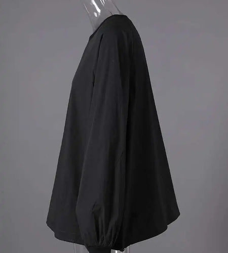 Women Black White Brief Big Size Casual Blouse New Round Neck Long Sleeve Shirt Fashion Tide Spring Autumn 2025 CPG2824