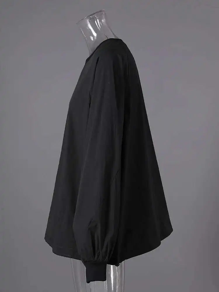 Women Black White Brief Big Size Casual Blouse New Round Neck Long Sleeve Shirt Fashion Tide Spring Autumn 2025 CPG2824