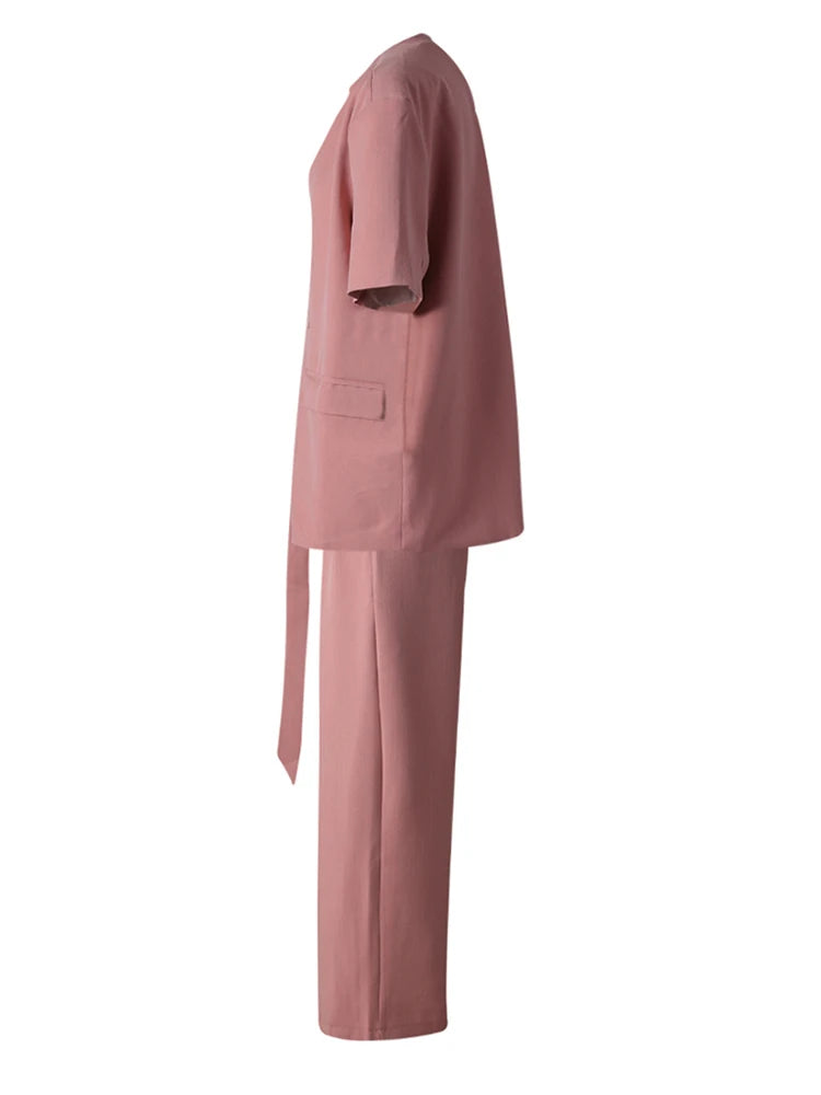 Big Size Green Blazer Wide Leg Pants Two Piece Suit New V-Neck Short Sleeve Women Fashion Tide Spring Summer 2025 CPG3079