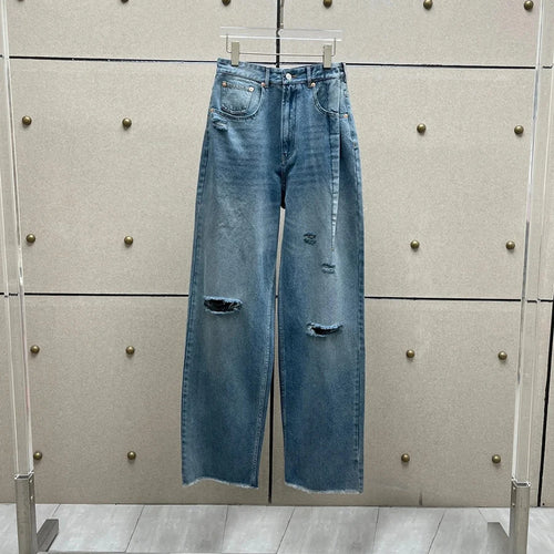 Load image into Gallery viewer, Solid Loose Spliced Hole Casual Jeans for Women High Waist Patchwork Pocket Basics Jean Female Fashion Clothing New
