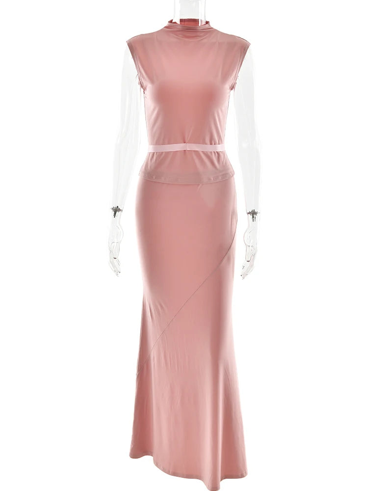 Elegant Sleeveless Round Neck Slim Fit Top And Skirt Set For Women's Fashion Autumn Winter New 2025 Party Two-piece Set