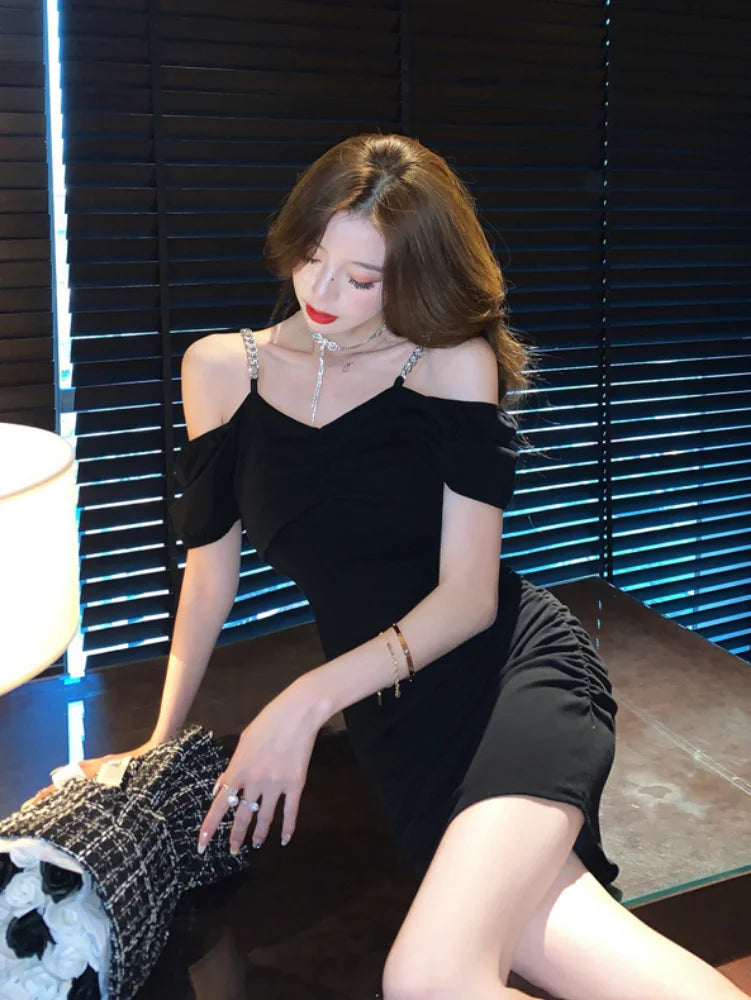 Sexy Black Bodycon Dress Summer Night Club Party Korean Fashion