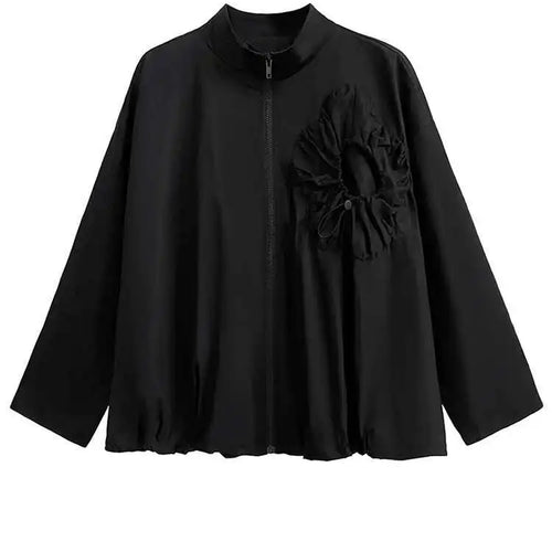 Load image into Gallery viewer, Loose Fit Black Pleated Big Size Jacket New Stand Collar Long Sleeve Women Coat Fashion Tide Spring Autumn 2025 1DH0794
