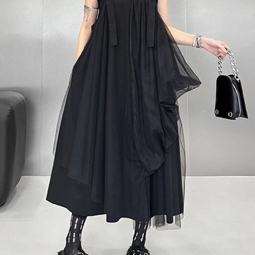 Load image into Gallery viewer, Women Black Irregular Mesh Big Size Strap Dress New Square Collar Sleeveless Fashion Tide Spring Autumn 2025 1DJ1413
