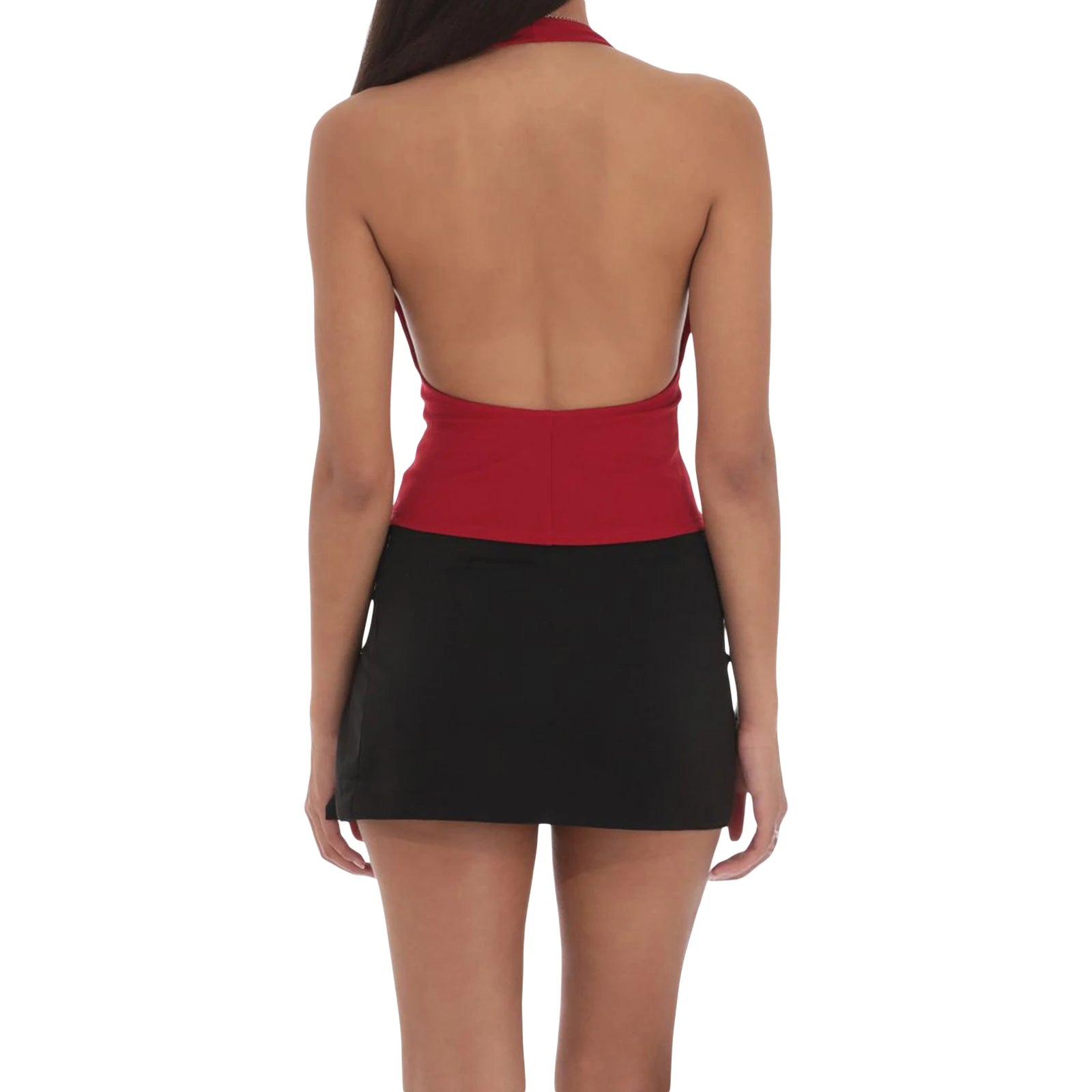 y2k Tank Tops Women Summer Clothes Polka Dot/Solid Color Open Back Slit Hem Halter T Shirts 2000s Clothing Streetwear