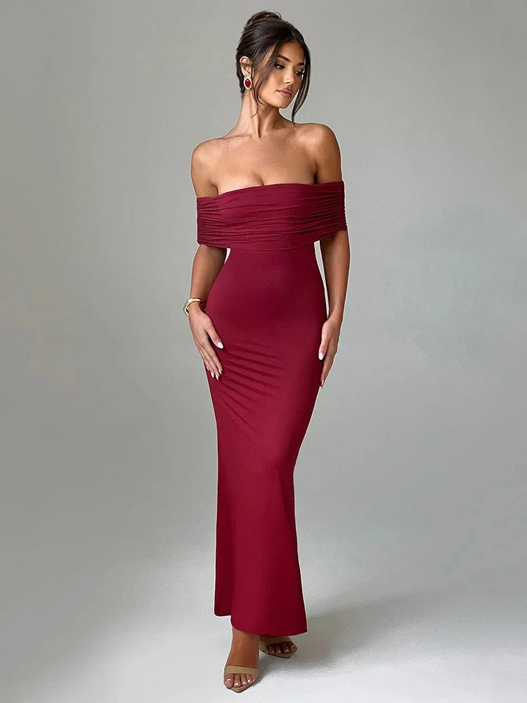 Elegant One Shoulder Backless Elastic Tight Evening Dress Women's Sexy Sleeveless Slim Max Female Vestidos Partywear