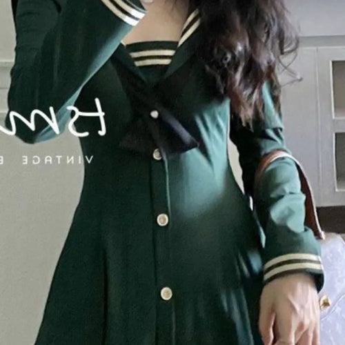 Load image into Gallery viewer, Preppy Style School Kawaii Cute Dress Women Soft Girl Student Sailor Collar Midi Dresses Vintage Long Sleeve Autumn
