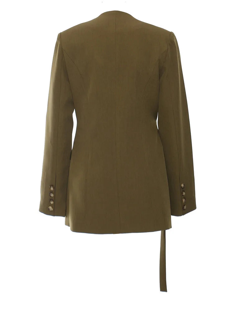 Women Wine Red Cross Irregular Elegant Blazer New V-neck Long Sleeve Jacket Fashion Tide Spring Autumn 2025 1DH7482