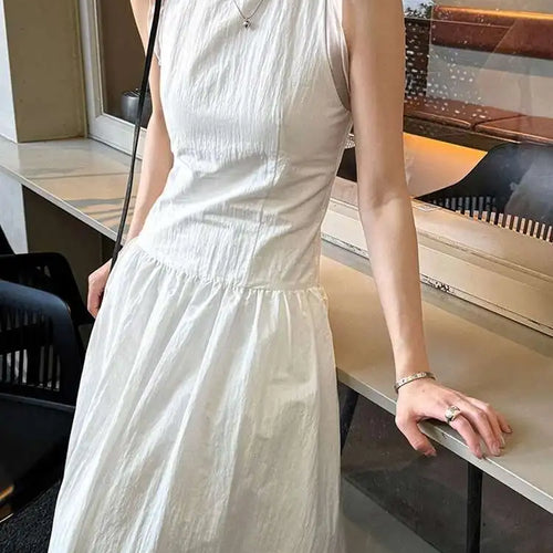 Load image into Gallery viewer, Women Coffee Color-block Elegant Long Vest Dress New Round Neck Sleeveless Fashion Tide Spring Summer 2025 1DJ0743
